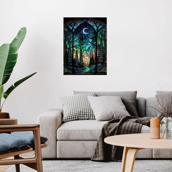 Starry Night Stamped Cross Stitch Kits - Tree Counted Cross Stitch Kits for Beginners Adults Needlepoint Moon Cross-Stitch Patterns Dimensions Needlecrafts Embroidery Kits Arts and Crafts