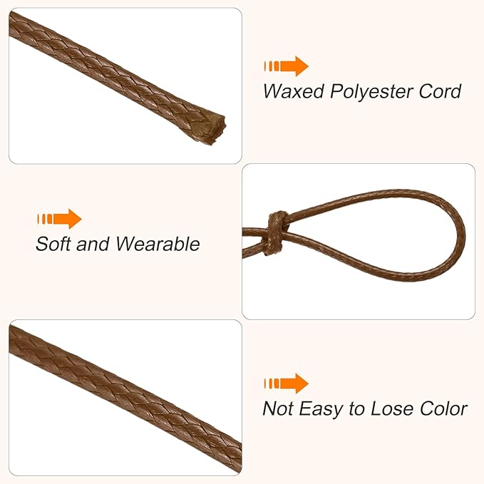 MECCANIXITY Waxed Cord 1mm Waxed Thread 87 Yard Wax String Leather Cord for Bracelet Making, Necklaces, Beading, Jewelry Making and DIY Crafts(Dark Brown)