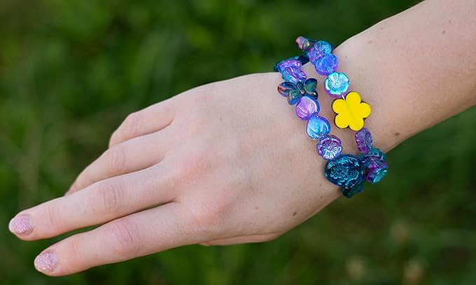 2.1oz (60g) of Focal Glass Bead Mix with Table-Cut Flower and Butterfly Beads, PG Blue