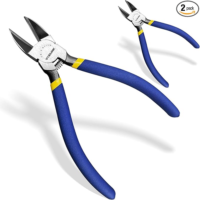 VCELINK Wire Cutters, 6-inch Side Cutter, CR-V Small Flush Cutter, 2 Pack Professional Small Wire Cutter with Spring-loaded for Artificial Flowers, Floral, Jewellery Making, and DIY Model Making