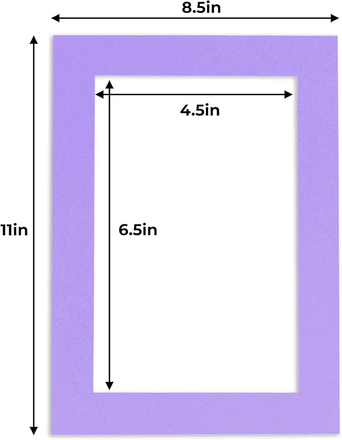 5x7 Mat for 8.5x11 Frame - Precut Mat Board Acid-Free Show Kit with Backing Board, and Clear Bags Light Purple 5x7 Photo Matte Made to Fit a 8.5x11 Picture Frame Matboard for Framing, Pack of 10 Mats