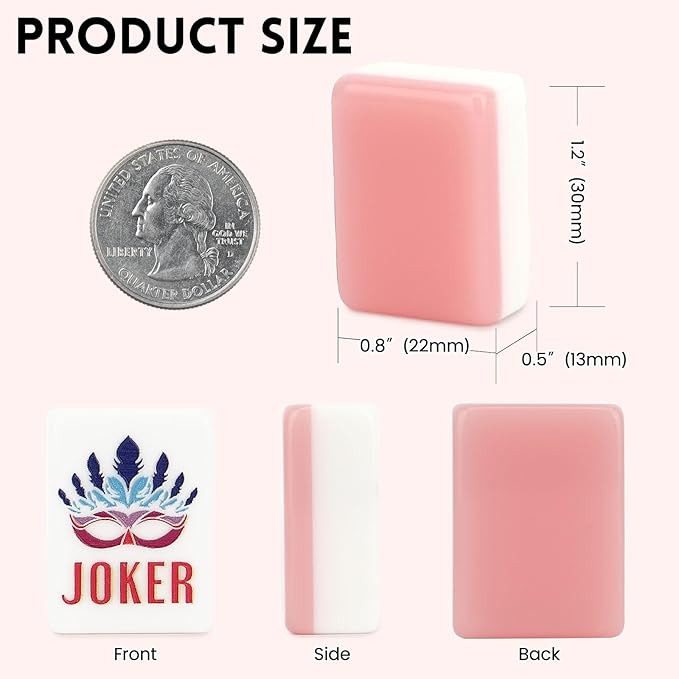 American Mahjong Tile Set,166 Tiles White Pink Acrylic Carving Tiles,Mahjong Game Set with Portable Travel case(Racks Not Included)