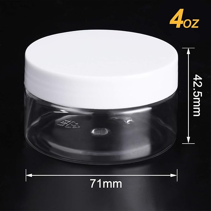 Empty 12 Pack Clear Plastic Storage Favor Jars Wide-mouth Plastic Containers with Lids for Beauty Products, DIY Making or Others (4 oz, White)