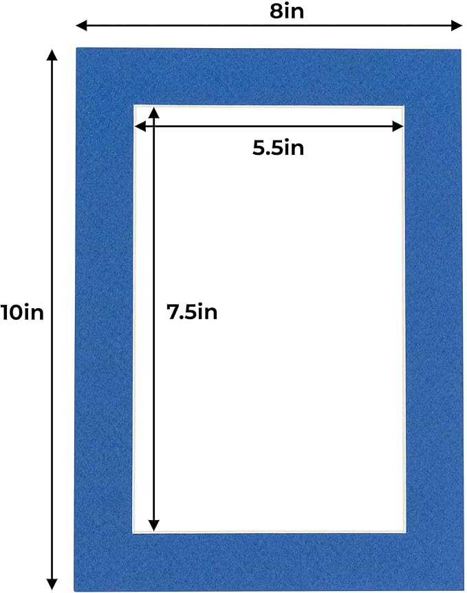 6x8 Mat for 8x10 Frame - Precut Mat Board Acid-Free Show Kit with Backing Board, and Clear Bags Royal Blue 6x8 Photo Matte Made to Fit a 8x10 Picture Frame Matboard for Framing, Pack of 25 Mats