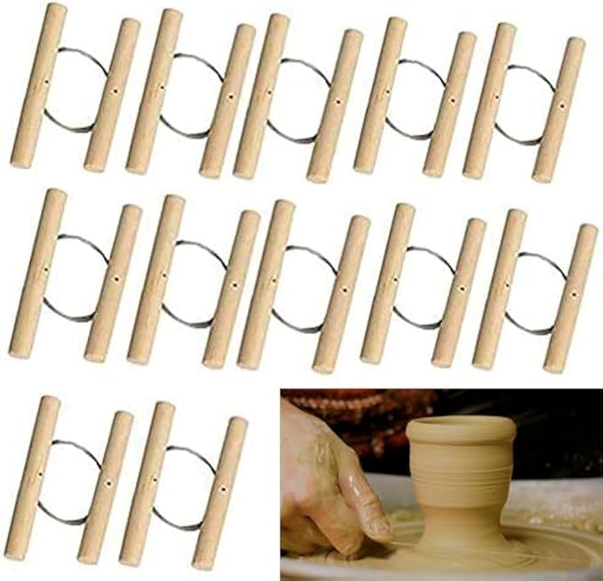 Ioffersuper 12Pcs Wire Clay Cutter with Wood Handle Easy to Use Steel Wire Cutting Tools for Cheese Plasticine Dough Mud Line Pottery Clay Ceramic Art Sculpture Cutting Cutting Pottery Tools Supplies