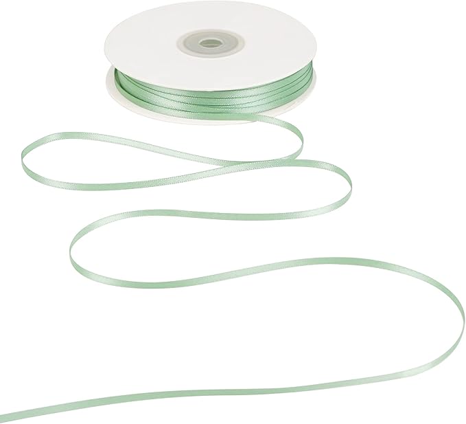 HUIHUANG Sage Green Ribbon 1/8 inch X100 Yards Roll Thin Satin Ribbon Double Face Craft Ribbon for Gift Wrapping DIY Bows Decoration Sewing and Invitation Card Hanging Tags
