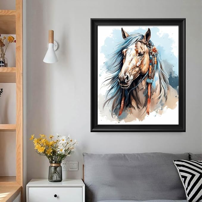 Leczany Cross Stitch Stamped Kit for Adults or Kids - Colored Horse | DIY Embroidery Starter Patterns Craft Kit Needlepoint for Beginner | 11CT, 3 Strands | 13.8x16.9 inches