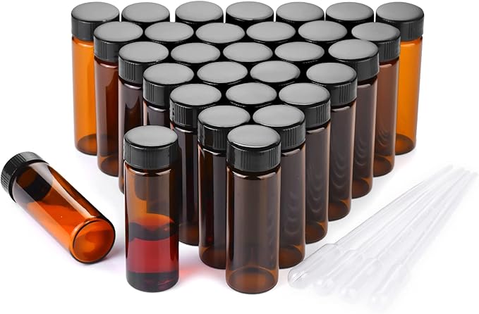 30ml Amber Small Glass Vials 30pcs with Screw Caps(30pcs)