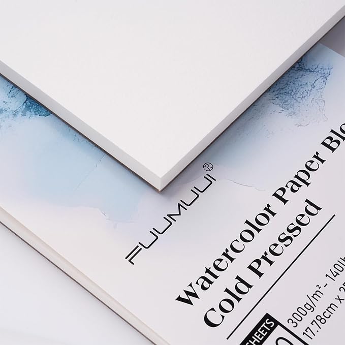 Watercolor Paper Block 7x10 Inch, Fuumuui 100% Cotton Paper Pad, 20 Sheets, Cold Pressed, Acid-Free, 140 lb/300gsm for Painting, Drawing, Art Journaling, Professional Artist Quality