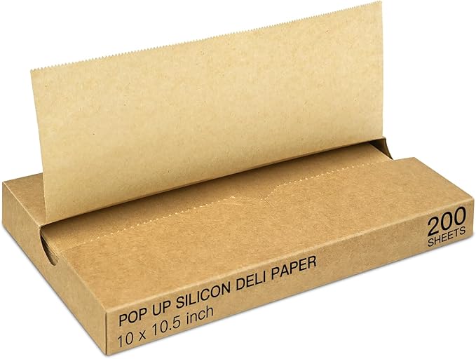 Precut POP UP Deli Paper Sheet Pack of 200, Interfolded Heavy Paper for Food Wrap and Serving (10" x 10-1/2", Kraft）