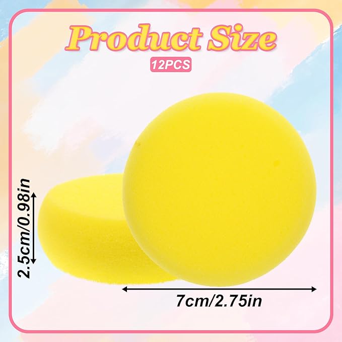 Paint Sponge, 12 Pcs Yellow Round Painting Sponges 3 Inch Artist Pottery Sponge Applicator Watercolor Sponges for Face Painting Pottery Art Crafts Ceramics