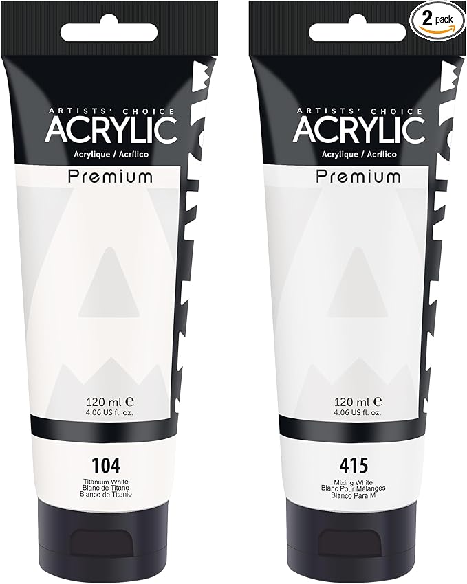AUREUO White Acrylic Paint Set, 4 Fl Oz / 120ml 2 Tubes Set, Rich Pigment Art Craft Paints for Canvas, Rocks, Wood, Ceramic, Fabric