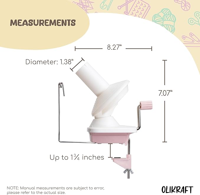 Olikraft Manual Yarn Winder | Yarn Ball Winder, Roller, Baller Crochet Spinner for Crocheting | Clamp for 1 3/4" Surfaces | Create Cakes up to 4oz