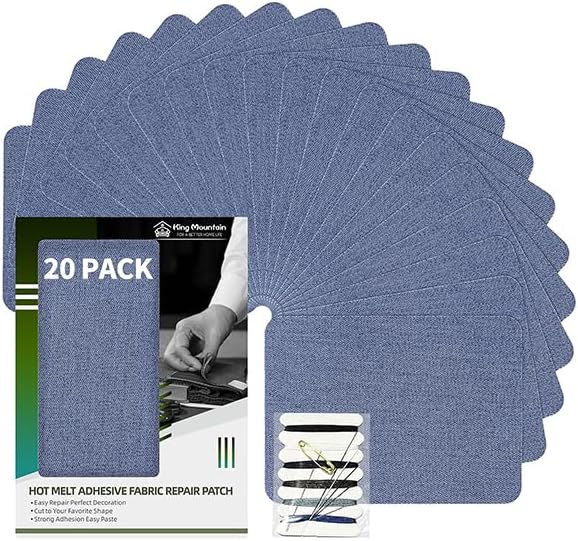 KING MOUNTAIN Iron-on Repair Patch 20 Pcs Pack,Denim Patches for Jeans Kit 3" by 4-1/4",100% Cotton Denim Iron-on Repair Patch,Jeans and Clothing Repair and Decoration Kit (Sky Blue)