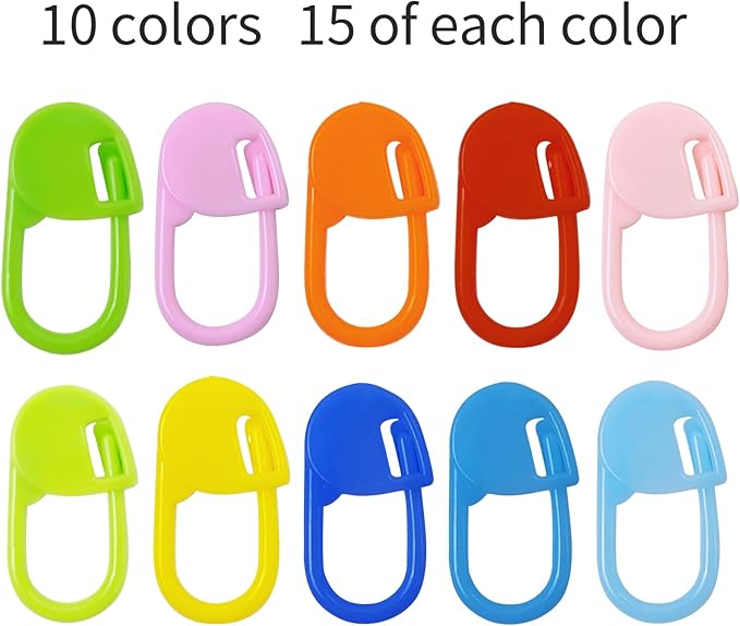 150 PCS Locking Stitch Markers for Knitting, Colorful Plastic Crochet Clips and Knitting Accessories with 10-Compartment Storage Box, Crochet Supplies and Yarn Markers for Craft Projects