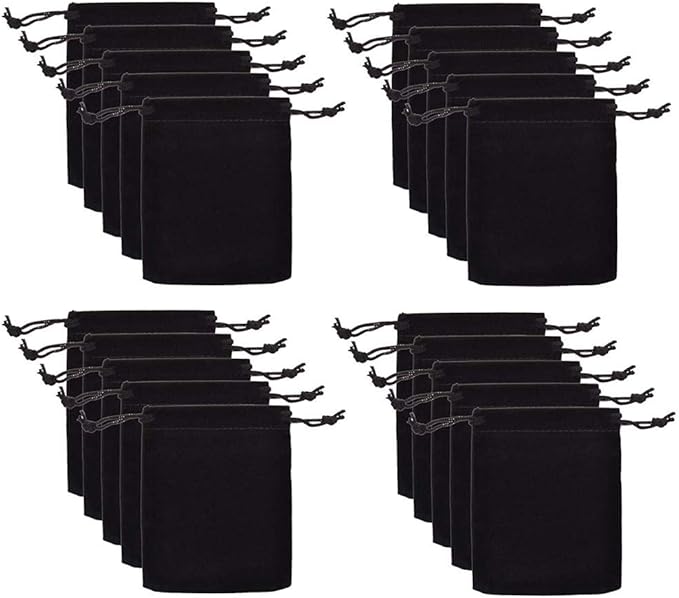 Colorsheng 20pcs 3.5 "X 4.5" Velvet Drawstring Cloth Jewelry Pouches Gift Candy Bags Wedding Headphones Bag (Black)