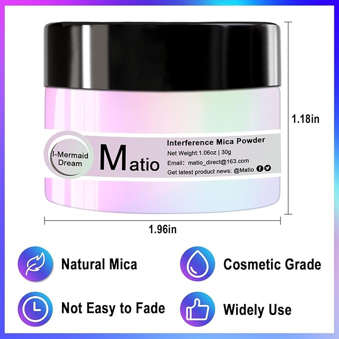 Matio Interference Mica Powder, 1.06oz/ 30g Ghost Coral Chrome Powder, Pearlescent Effect Color Shift Pigment for Epoxy Resin, Makeup Shimmer, Nail Polish,Soap Dye,Candle Making,Paint