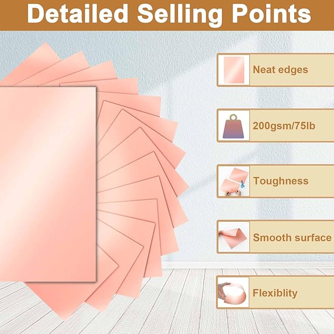40 Sheets Pink Shimmer Cardstock 8.5 x 11 Crafts Paper, 75lb Heavyweight Card Stock Craft Paper for DIY Cards Making, Greeting Cards, Wedding Invitations, Menus