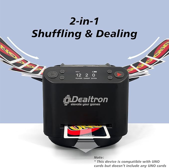 All-in-One Automatic Card Shuffler and Dealer,with 8 Remotes,Programmable Dealer,Card Shuffler 2 Deck,360° Rotation,Ultra Quiet,Rechargeable,up to 12 Players,for All Card Games (Shadow Black)