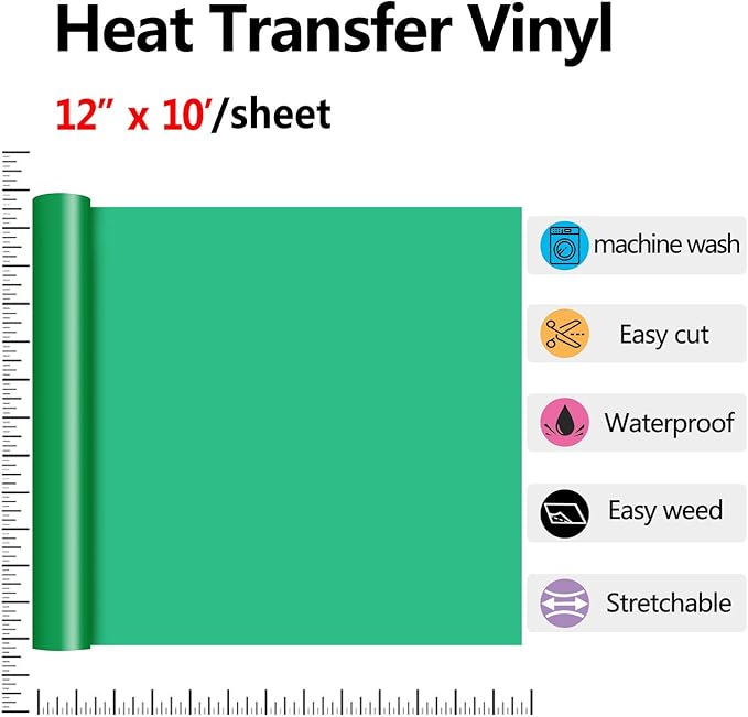 RENLITONG Light Green HTV Iron on Vinyl 12Inch by 10ft Roll Heat Transfer Vinyl for T-Shirt HTV Rolls for All Cutter Machine - Easy to Cut & Weed for Heat Transfer Design