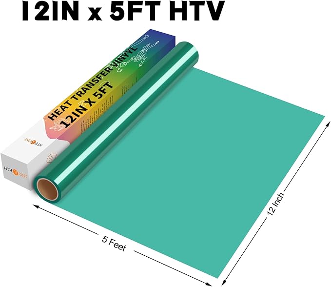 HTV Vinyl Rolls - 12" x 5ft Green Heat Transfer Vinyl for Shirts, Easy to Cut & Weed for All Cutter Machines