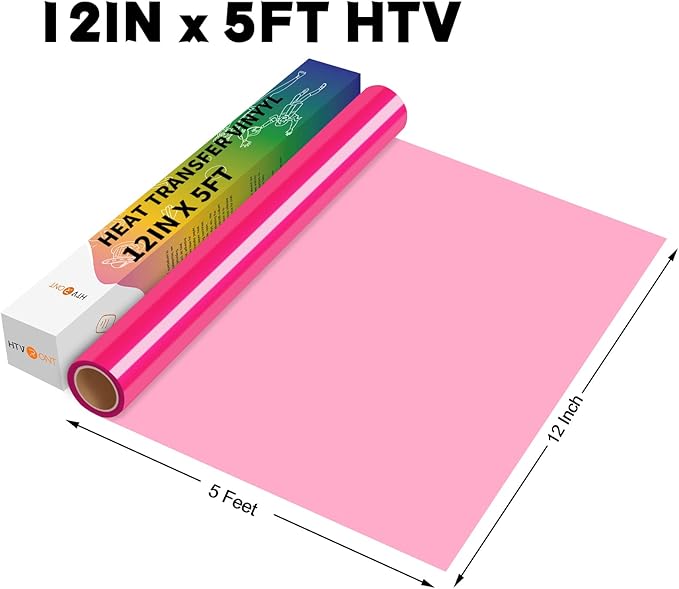 HTVRONT HTV Vinyl Rolls Heat Transfer Vinyl - 12" x 5ft Neon Pink HTV Vinyl for Shirts, Iron on Vinyl for All Cutter Machine - Easy to Cut & Weed for Heat Vinyl Design (Neon Pink)