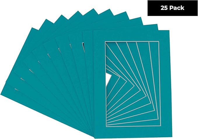 11x14 Mat for 8.5x11 Photo - Precut Teal Blue Picture Matboard for Frames 11 x 14 Inches - Bevel Cut Matte to Display Art 8.5 x 11 Inches - Acid Free Pack of 25 MATS with Backing Boards & Clear Bags