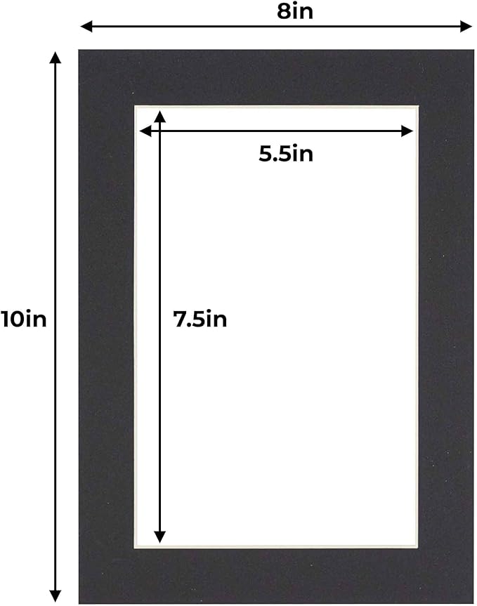 6x8 Mat for 8x10 Frame - Precut Mat Board Acid-Free Show Kit with Backing Board, and Clear Bags Black 6x8 Photo Matte Made to Fit a 8x10 Picture Frame Matboard for Framing, Pack of 1 Mat