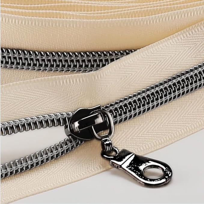 The Yards Bulk Zipper(#5), Beige Nylon Coil with Gunmetal Teeth, 10PCS Sliders for DIY Sewing Craft Bags