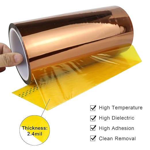 BOMEI PACK Polyimide Tape, 1 Pack High-Temperature Resistant Tape 8inch x 33m(108ft), No Residue Heat-Resistant Tape for Electric Task, 3D Printing, Soldering, Sublimation, Masking Sealer Machine