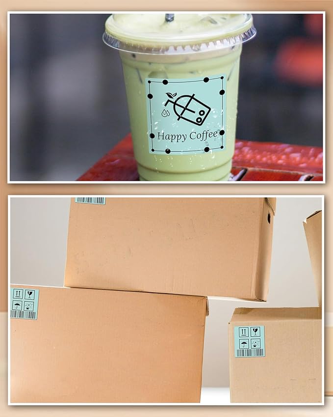 iEager Green Square Thermal Label Stickers, 3" x 3" Self-Adhesive Square Direct Thermal Labels with Perforation Line, 500 Sheets/Roll