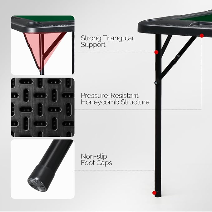 PEXMOR 35" Foldable Mahjong Table, 4 Player Card Game Table w/Cup Holders & Chip Grooves, Portable Folding Poker Domino Board Game Table for Blackjack, Texas Hold'em, Jigsaw Puzzles Game