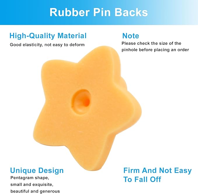 100 Pack Star Shape Rubber Pin Backs, Lapel Pin Backing Locking Pin Keepers, Brooch Holder for Uniform Badge Hat Tie（Orange）