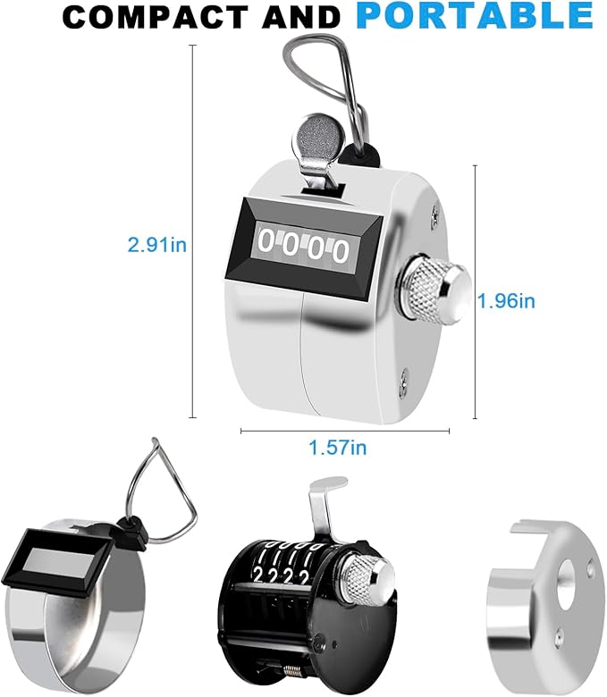 Metal Tally Counter Clicker Counter Handheld Pitch Counter, Manual Mechanical 4-Digit Number Click Counter, One Hand Counter Clicker Digital Counting for Coaching Knitting People Lap Fishing Golf&Row