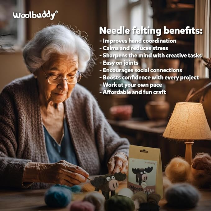 Woolbuddy Needle Felting Kit for Beginners & Adults – DIY Sheep Animal Craft Kit – Complete Starter Set with Wool, Needles & Step-by-Step Instructions