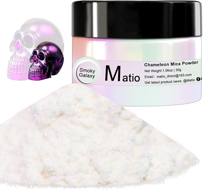Matio Chameleon Mica Powder, 1.06oz/ 30g Smoky Galaxy White Chrome Powder, Pearlescent Effect Color Shift Pigment for Resin Craft, Soap Candle Dye, Nail Art, Makeup, Bath Bomb, Paint, Slime Pigment