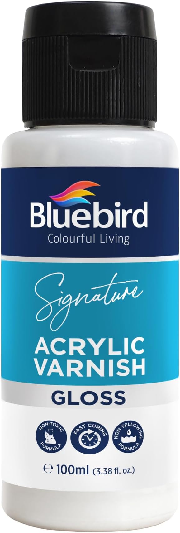 BLUEBIRD Signature Varnish for Acrylic Painting, Gloss, 3.4 Fl Oz (100ML), Non-Yellowing, Non-Toxic, Anti-Crazing, Gloss Varnish for Pro Artists, Hobby Painters & Kids