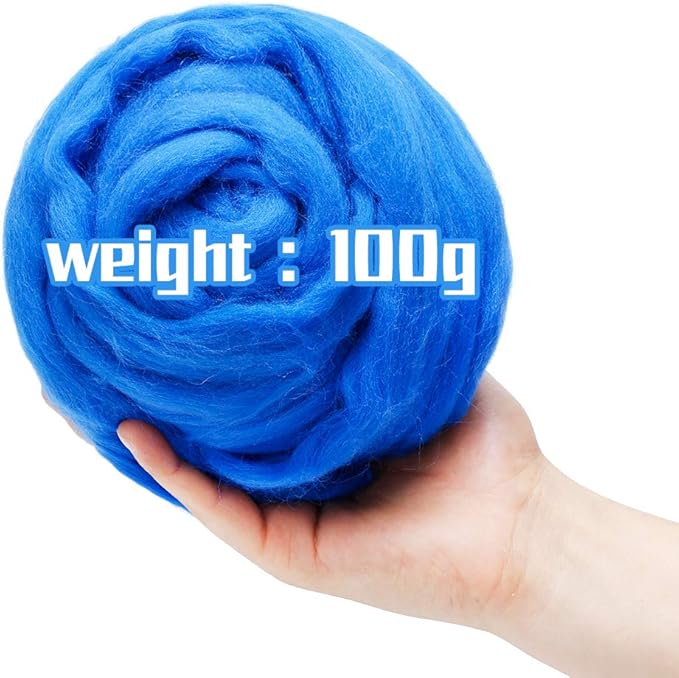 3.53oz Wool Roving Yarn, Wool Felting Supplies, Pure Wool, Chunky Yarn, Spinning Wool Roving for Needle Felting Wet Felting DIY Hand Spinning (Blue)