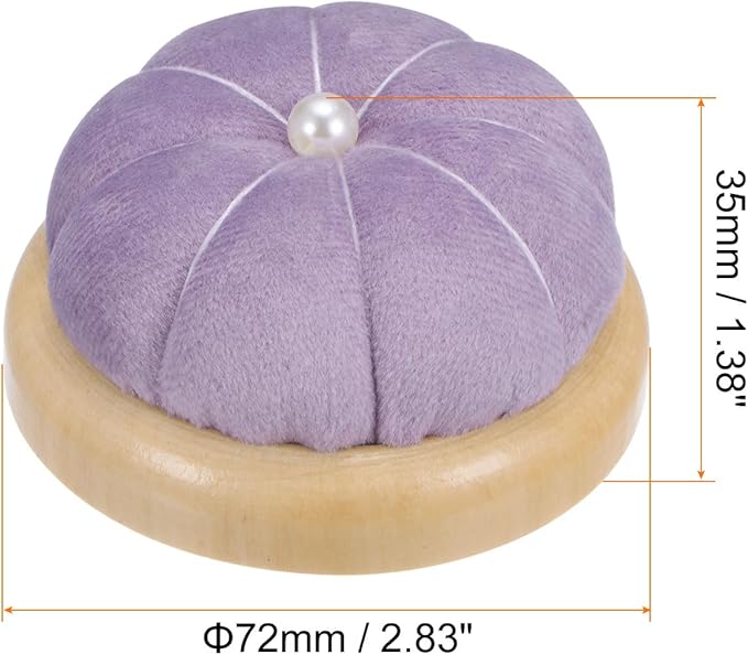 HARFINGTON Wooden Base Pin Cushion Japanese Style Cute Needle Holder Pincushions Round for Sewing Quilting Needlework DIY Crafts, Light Purple