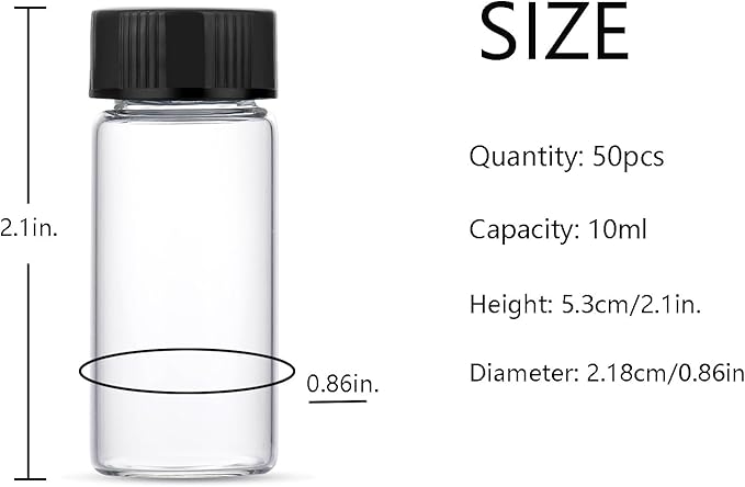 10ml Clear Small Glass Vials 50pcs with Screw Caps(50pcs)