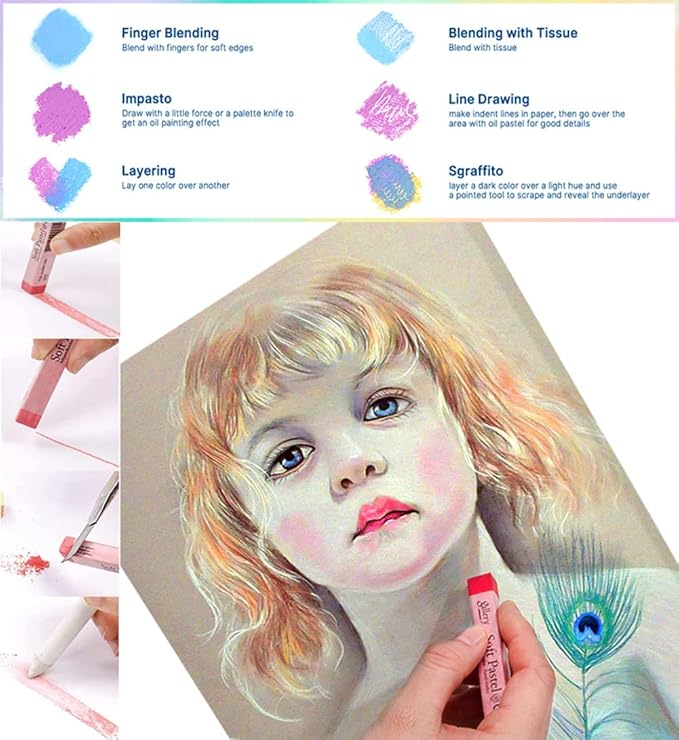 6pcs Square White Soft Pastel Set, Professional Artist's Sketching Chalk Pastels Sticks Oil Painting Kit Art Crayons Non Toxic Individual Color Drawing Soft Pastels for Artist,Beginner
