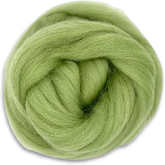 Revolution Fibers Dyed Corriedale Wool | 8.2 Ounces of Premium Combed Wool Top | 26 Micron, 100% Pure Corriedale Wool Roving, Ethically Sourced (Sage Green)