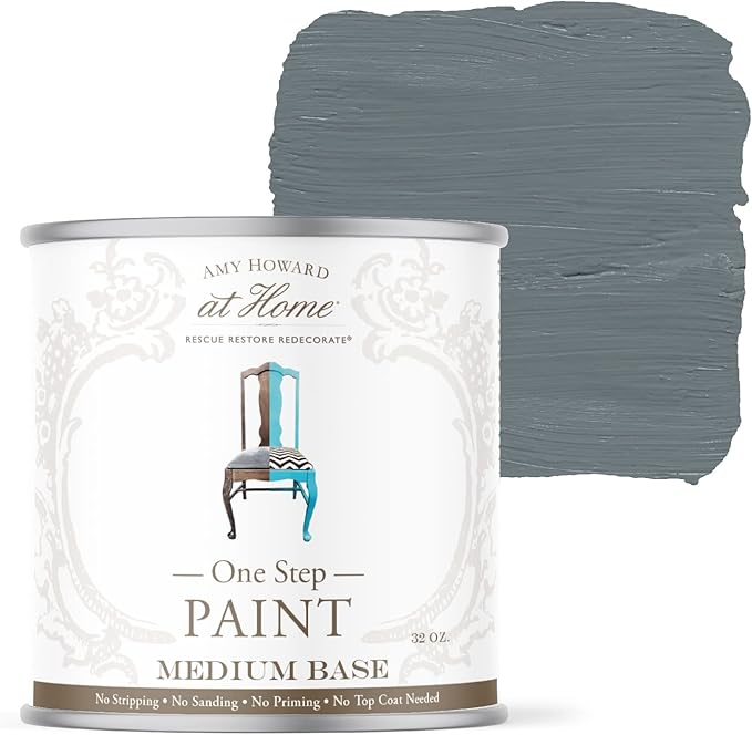 AMY HOWARD AT HOME Chalk-Based One Step Paint for Furniture, Cabinetry, Decor, Finish, and More | No Stripping, Sanding, or Priming | Medium Base | 16 Ounce | Geyer Gray