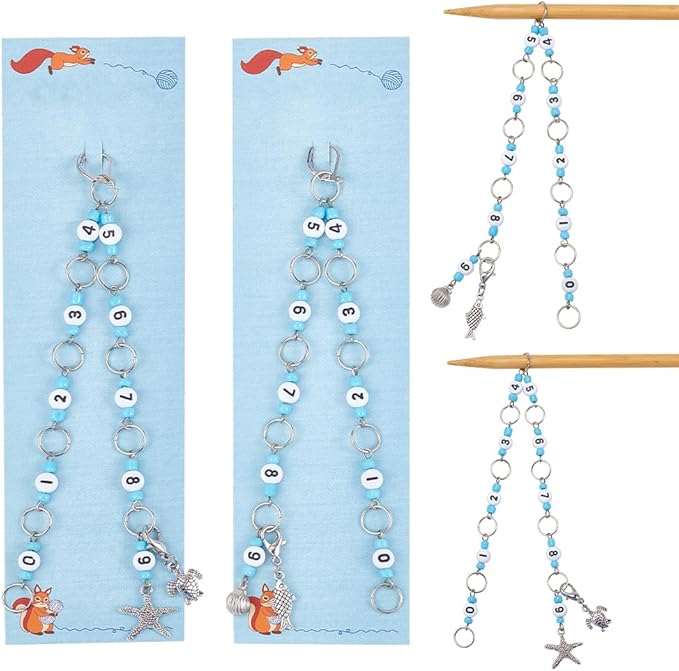 NBEADS 2 Styles Sea Animal Knitting Row Counter Chains, Acrylic Number Stitch Markers Glass Beaded Crochet Stitch Marker Crocheting Accessories for Weaving Sewing Quilting