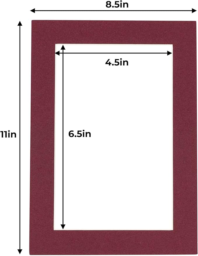 5x7 Mat for 8.5x11 Frame - Precut Mat Board Acid-Free Maroon 5x7 Photo Matte Made to Fit a 8.5x11 Picture Frame, Premium Matboard for Family Photos, Show Kits, Art, Picture Framing, Pack of 25 Mats