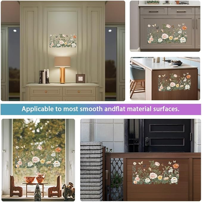 GLOBLELAND 4 Sheets Light Vintage Florals Furniture Transfer 11.8x5.9inch Butterflies Peonies Rub on Transfer Wildflowers UV Self-Adhesive Stickers Wall Art Craft for Bedroom Living Room Desk Table