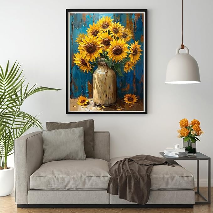 Moohue Art Crafts 14ct Counted Cross Stitch Patterns Kits Sunflowers Printed Stamped Cross Stitch Kits for Adults Needlepoint Kits (Beautiful Sunflowers)
