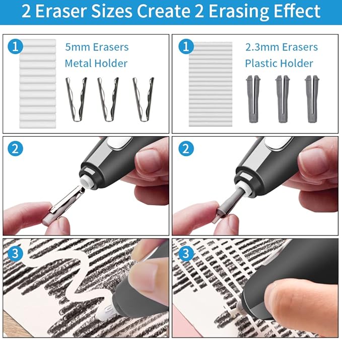 AFMAT Electric Eraser for Drawing,140 Erasers Refills, Rechargeable Electric Eraser for Artists, Rechargeable Battery Operated Pencil Erasers Kit for Drafting, Painting, Sketching, Architectural Plans