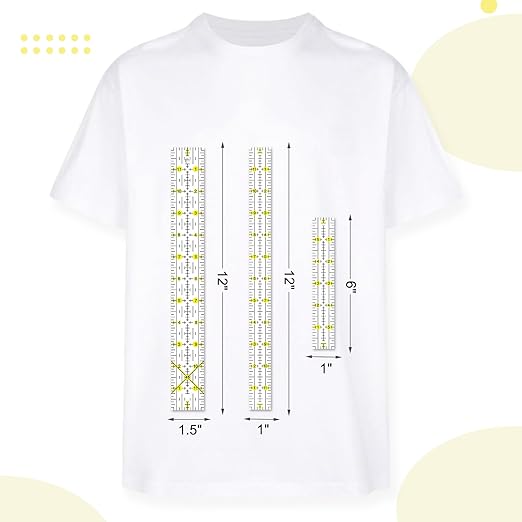 Quilting Ruler, 8 Piece Acrylic Quilting Templates, Sewing Ruler, Fabric Cutting Ruler with Non-Slip Rings, Quilting and Sewing (6"x17", 3"x17", 2"x16", 1.5"x12", 1"x12", 1"x6", 8"x3") (Yellow)