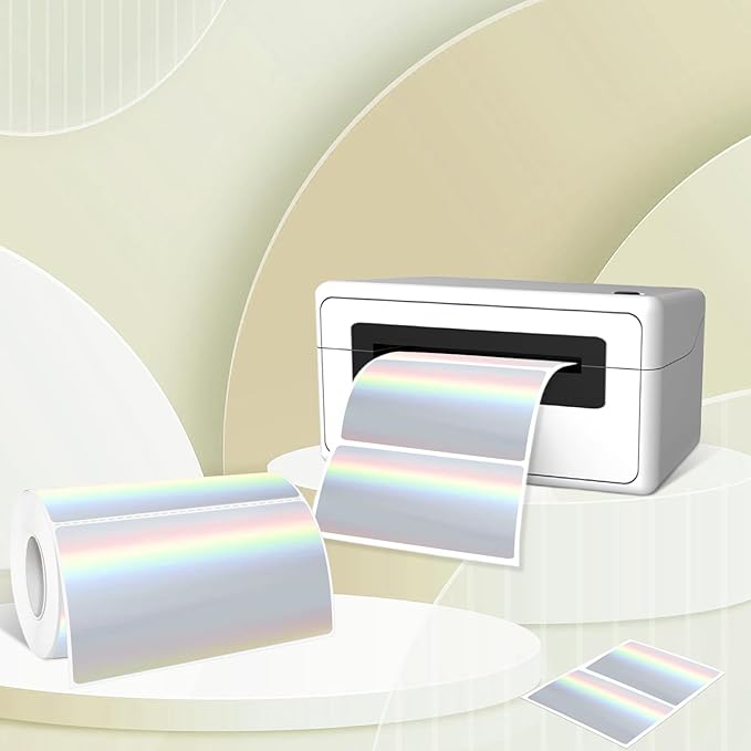 2" x 4" Holographic Thermal Label Stickers,Printable Rainbow Glitter Thermal Printer Sticker Labels for Gift Wrapping, Self-Adhesive Name Price Tag DIY Custom Logo Design (250 pcs)
